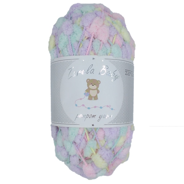 Zarela Baby Pom Pom Yarn 200g - 13 Pink-Lilac-Green-Yellow