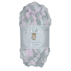 Zarela Baby Pom Pom Yarn 200g - 18 White-Grey-Baby Pink