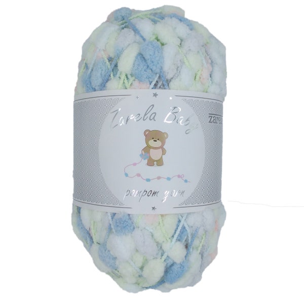 Zarela Baby Pom Pom Yarn 200g - 14 White-Pink-Blue-Green