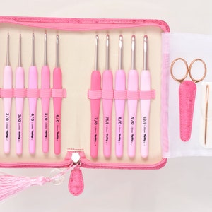 Set Regalo Tulip Etimo Rose Cuscino Grip 10 Uncinetti Rosa Aghi Forbici TER-001e