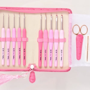 Gift Set Tulip Etimo Rose Cushion Grip 10 Pink Crochet Hooks Needles  Scissors Ter-001e 