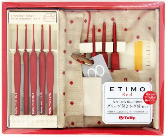 Tulip Etimo Red Crochet Hook With Cushion Grip Set ted-001e 