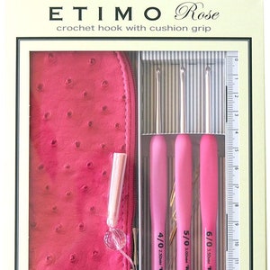 Tulip ETIMO Rose Cushion Grip Set di 3 uncinetti con custodia, righello e aghi