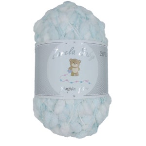 Zarela Baby Pom Pom Yarn 200g - 10 White-Mint