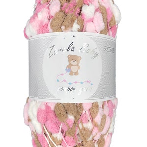 Zarela Baby Pom Pom Yarn 200g - 33 White-Brown-Pink-Rose