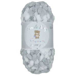 Zarela Baby Pom Pom Yarn 200g - 02 White-Grey