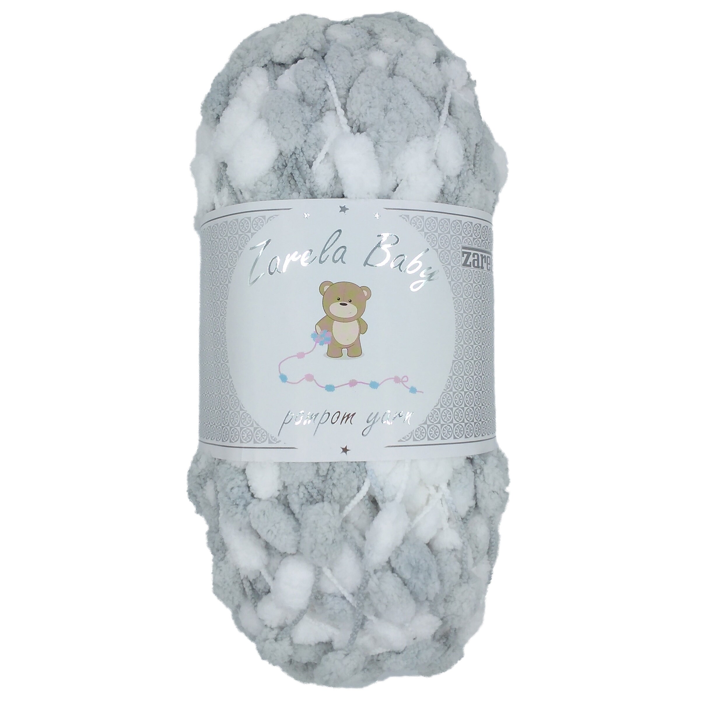 Zarela Baby Pom Pom Yarn 200g 02 White Grey