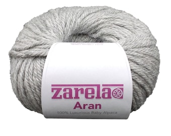 Zarela ARAN *Super Soft* 100% Luxurious Baby Alpaca Yarn Wool - Silver Grey