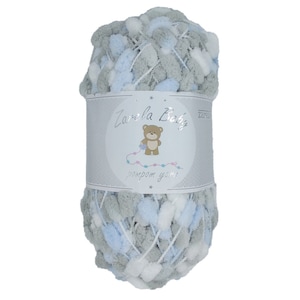 Zarela Baby Pom Pom Yarn 200g - 17 White-Grey-Baby Blue