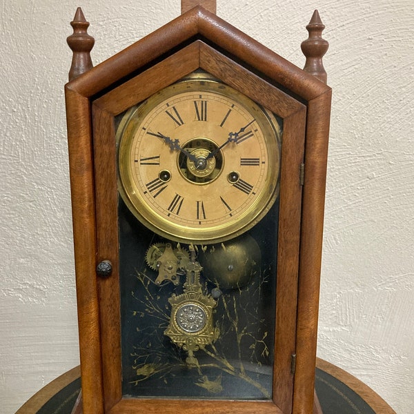 Antique Terry Clock Co. Gothic Triple Steeple Mantel or Shelf Clock, c.1888 - Rare