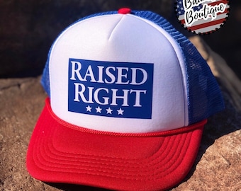 Raised Right Trucker Hat, Republican Hat, conservative Baseball Cap, Women’s Baseball Hat, Right Wing Hats