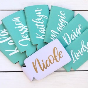 Custom Text Slim Can Cooler- Personalized Can Hugger- Personalized Slim Can- Bachlorette Party- Bridal Party Skinny Drink Sleeve