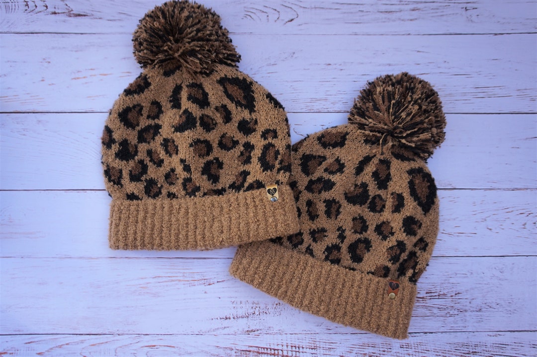Leopard Print Pom Pom Knitted Beanie Baum Boutique Beanie Pom Pom Beanie Cheeta Print Beanie Etsy