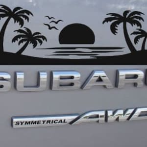 7" Beach Palm Tree Sunset Decal, Car Emblem Graphic, Sticker for Trunk Rear, Crosstrek Decal