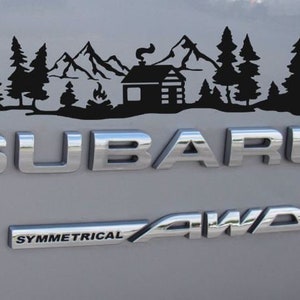 7&quot; Cabin Mountain Decal,  Camping Car Emblem Graphic, Sticker for Trunk Rear, Crosstrek Decal, Forest Car decal, Adventure Car Stickers