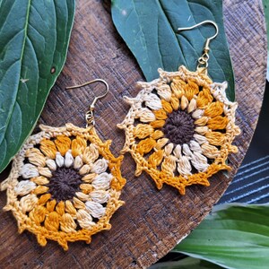 Bright Sunflower Sunburst Earrings // Micro Crochet Earrings // Handmade Crochet Earrings