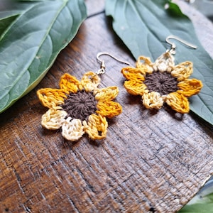 Bright Sunflower Earrings // Micro Crochet Earrings // Handmade Crochet Earrings
