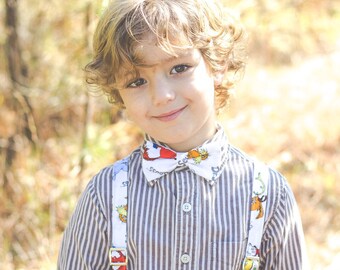Dr. Seuss Suspenders and/or Bow Tie, Adjustable Neck Strap, Clip On OR Nylon Band, Green Eggs, The Lorax, Thing 1 and 2, Grinch, Horton