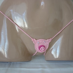 Può includere: Lingerie in pizzo rosa con un design a forma di maiale al centro.