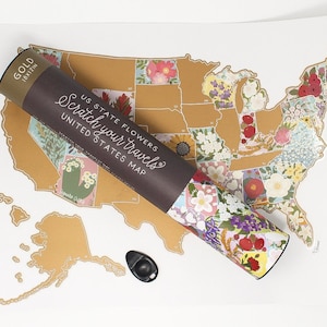 Scratch Your Travels State Flowers USA Map Scratch Off Map Travel United States Map Gift Present Birthday Gold