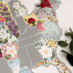 Scratch Your Travels State Flowers USA Map | Scratch Off Map | Travel United States Map Gift |  Present Birthday