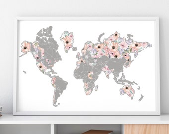 Scratch Your Travels® Silver Romantic Florals World Map scratch off where you've been