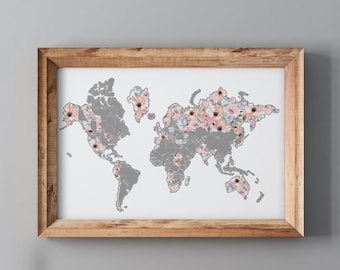 Scratch Your Travels® Silver Romantic Florals World Map scratch off where you've been