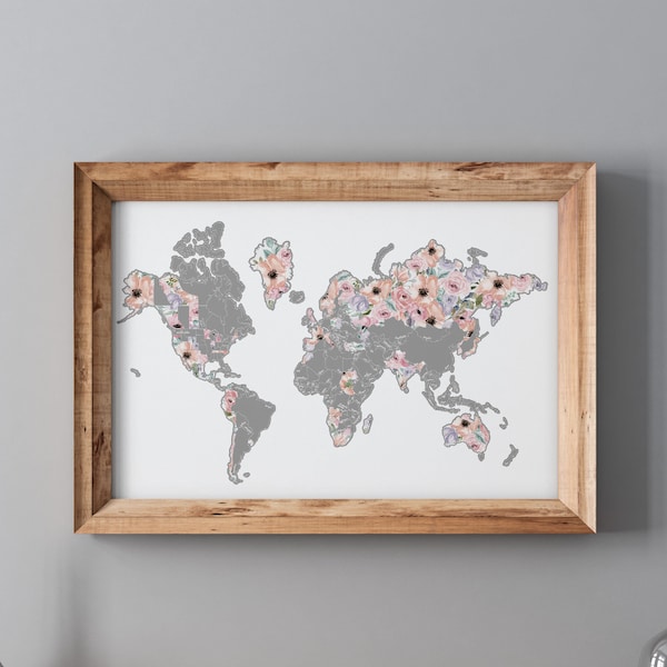 Scratch Your Travels® Silver Romantic Florals World Map scratch off where you've been