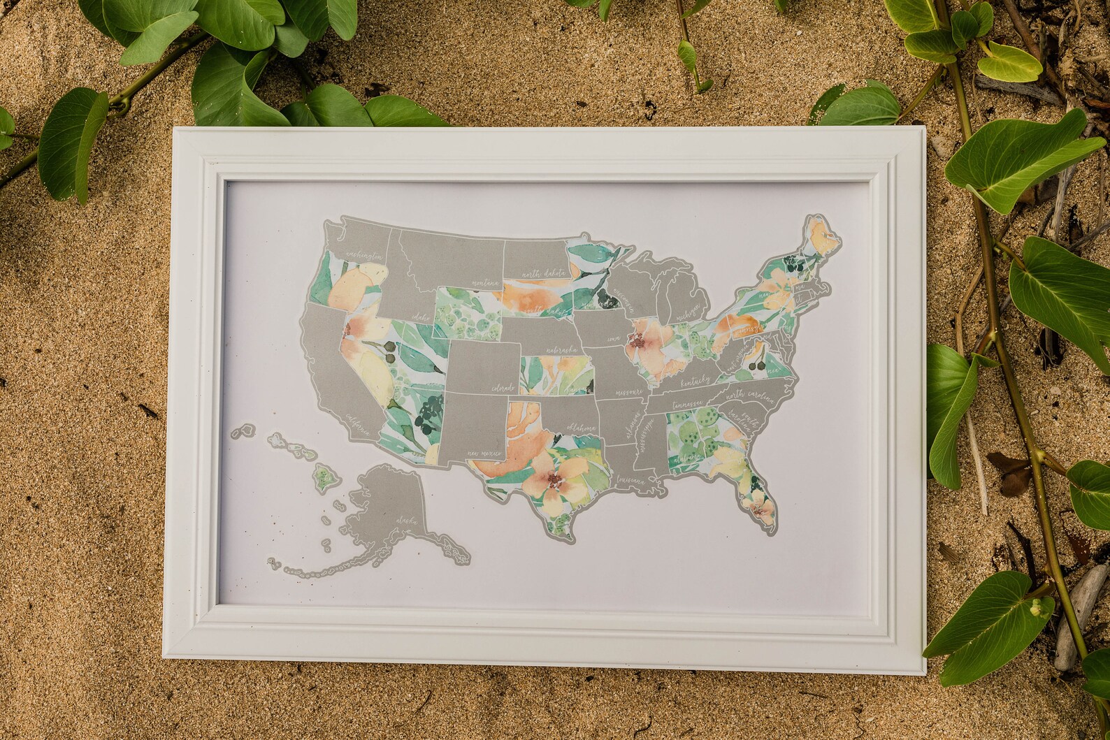 Scratch Your Travels Floral USA Map Scratch off Map United Etsy