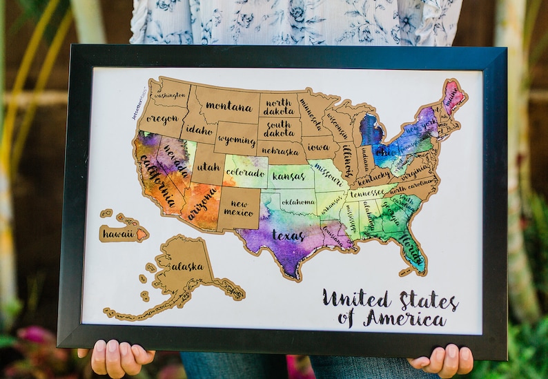 Scratch Your Travels Watercolor USA Map Scratch Off Map Travel United States Map Gift Present Birthday Holiday image 8
