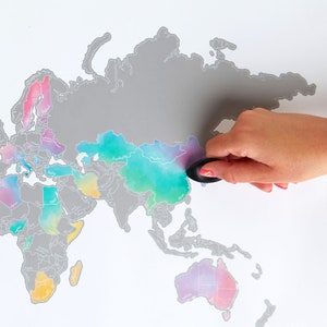 Carte du monde personnalisée à l'aquarelle avec les États-Unis, le Canada, l'Australie et le Royaume-Uni
