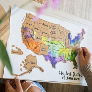 Watercolor USA Scratch Off Map: Interactive Travel Tracker Gift