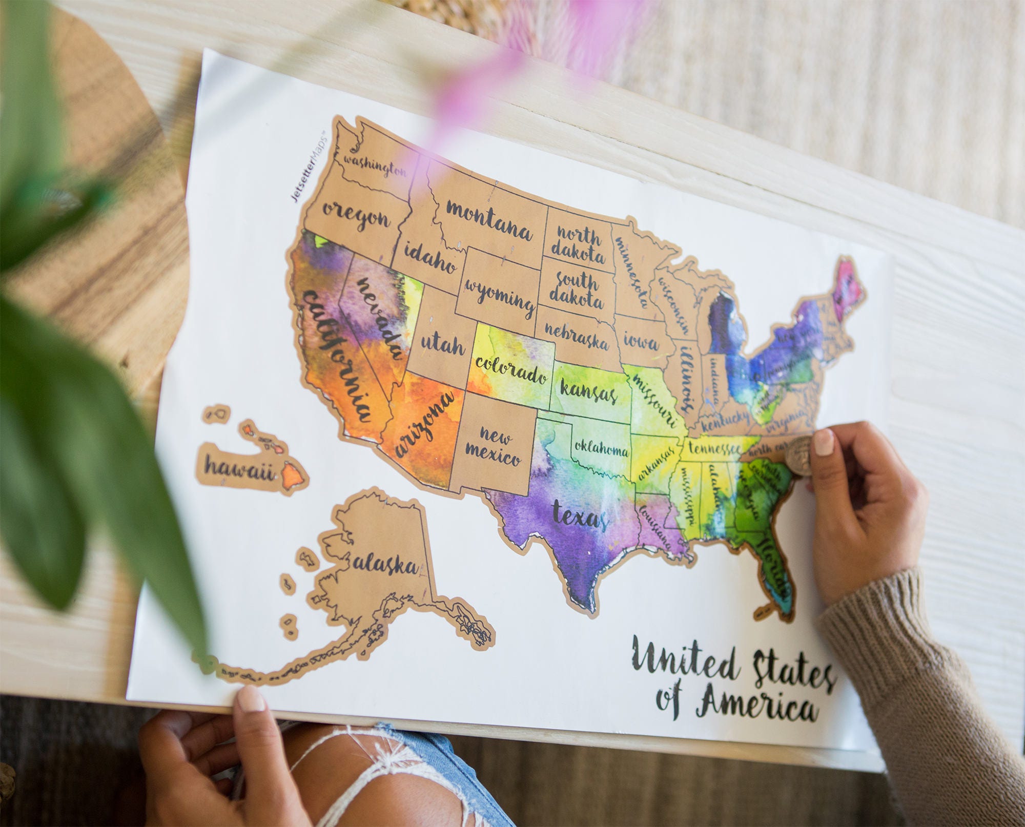 Scratch Your Travels Aquarelle Usa Carte | Scratch Off Map Voyage États-Unis Cadeau Anniversaire Vac