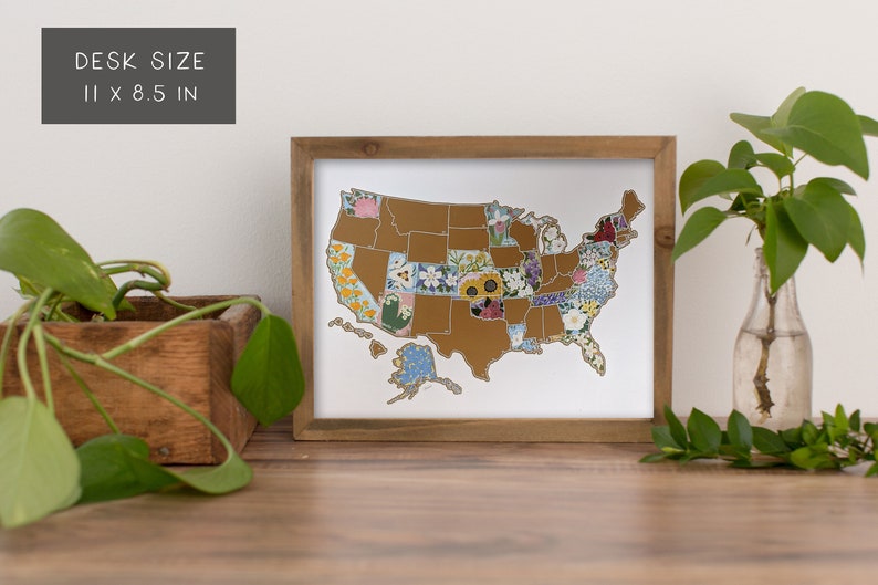 Scratch Your Travels State Flowers USA Map Scratch Off Map Travel United States Map Gift Present Birthday image 3