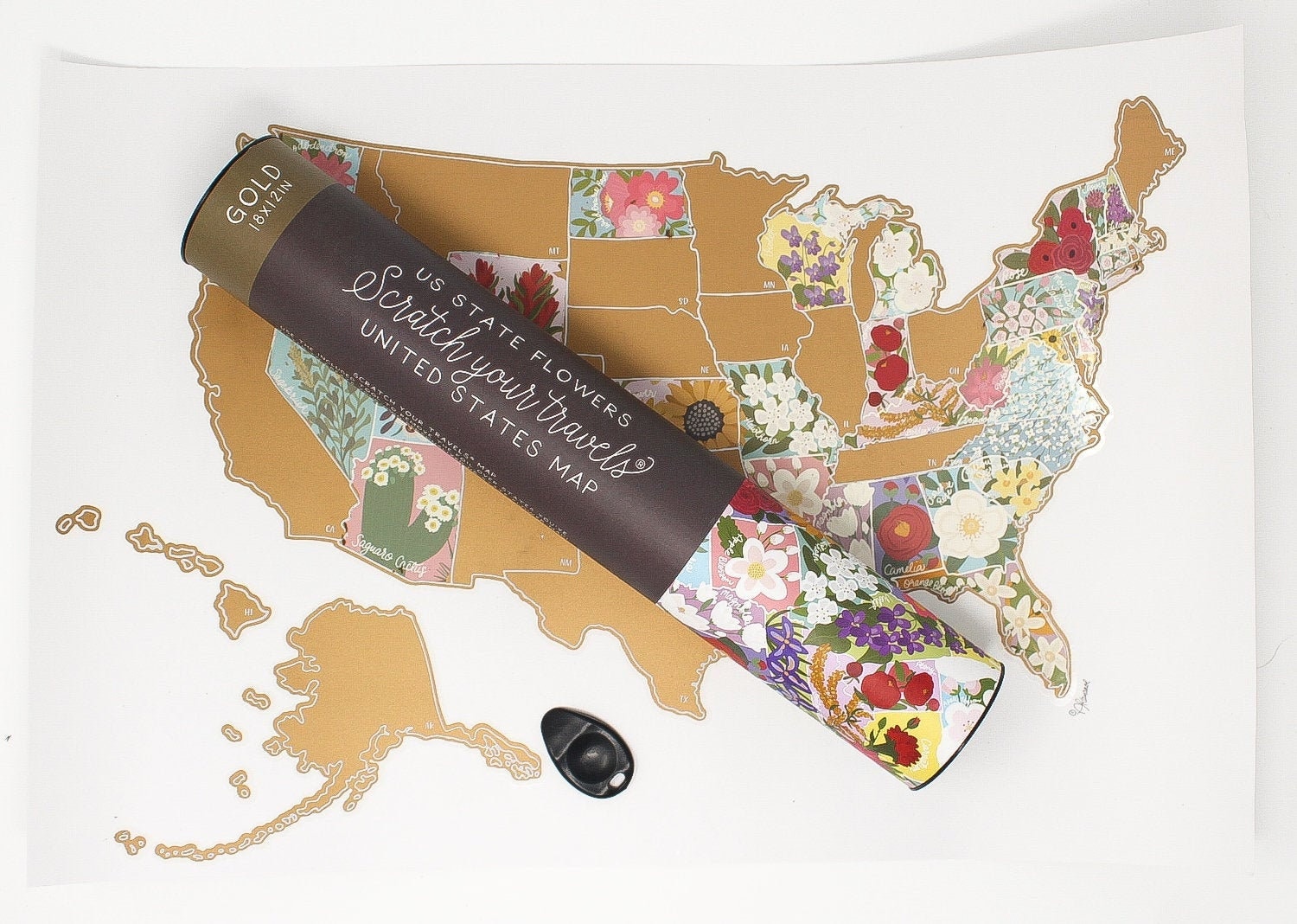 Scratch Your Travels State Flowers Usa Carte | Scratch Off Map Voyage États-Unis Cadeau Anniversaire