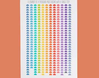 Goal Tracking Calendar Wall Art - Rainbow Scratch Off Print