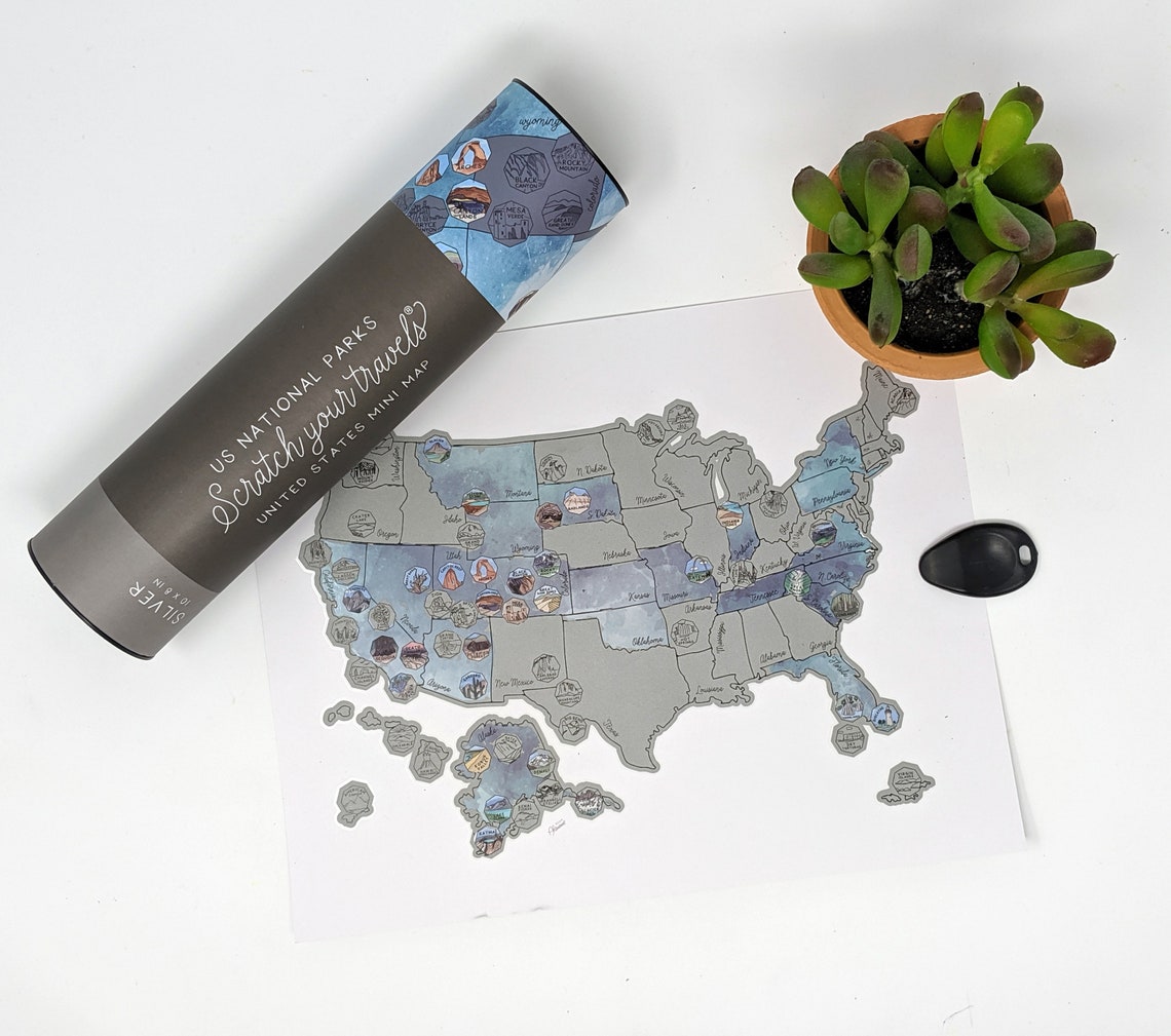 Small National Parks Scratch Your Travels USA Map Small Etsy