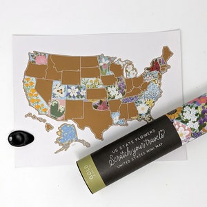 Scratch Your Travels State Flowers USA Map Scratch Off Map Travel United States Map Gift Present Birthday image 6