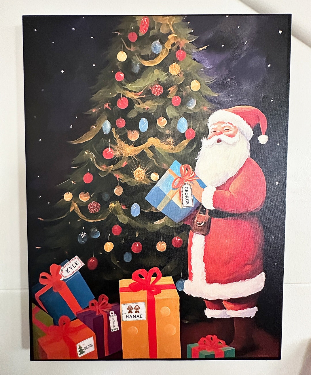Personalized Christmas Canvas Print 18x24 Santa by Tree Custom ...