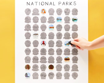 US National Parks Scratch Off Bucket List Poster: Travel Adventure Gift