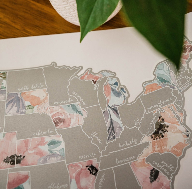 Personalized Romantic Floral USA Scratch Travel Map Scratch Off Map Travel United States Map Travel Gift Present image 6