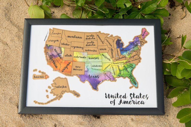 Scratch Your Travels Aquarell USA Karte Rubbelkarte Reise USA Karte Geschenk Geschenk Geburtstag Urlaub Bild 4
