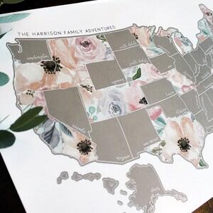 Personalized Romantic Floral USA Scratch Travel Map Scratch Off Map Travel United States Map Travel Gift Present image 5