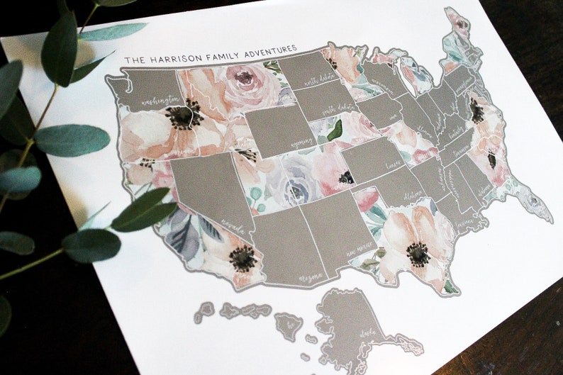 Personalized Romantic Floral USA Scratch Travel Map Scratch Off Map Travel United States Map Travel Gift Present image 5