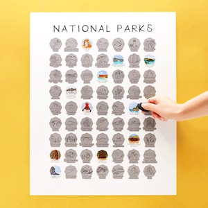 affiche à gratter de la liste des seaux des parcs nationaux | Impression à gratter | Parcs nationaux des États-Unis |  Cadeau Voyage en camping-car Cadeau pour la famille
