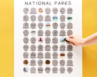 Nationale parken bucketlist scratch poster | Krasafdruk | Nationale parken van de Verenigde Staten | Cadeau RV reizen familie cadeau
