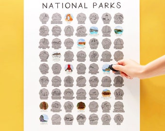 US National Parks Scratch Off Poster: Bucket List Travel Print