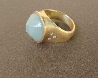 14k gold Large Aquamarine ring, Aquamarine diamonds ring, Cocktail ring, Alternative engagement