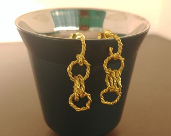 Gold circle hoops, 18k gold earrings, Drop earrings, Yellow gold wedding earrings