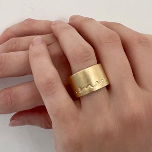 Extra wide Rough gold cigar band, 18k solid yellow Gold textured ring, Engraved statement woman ring